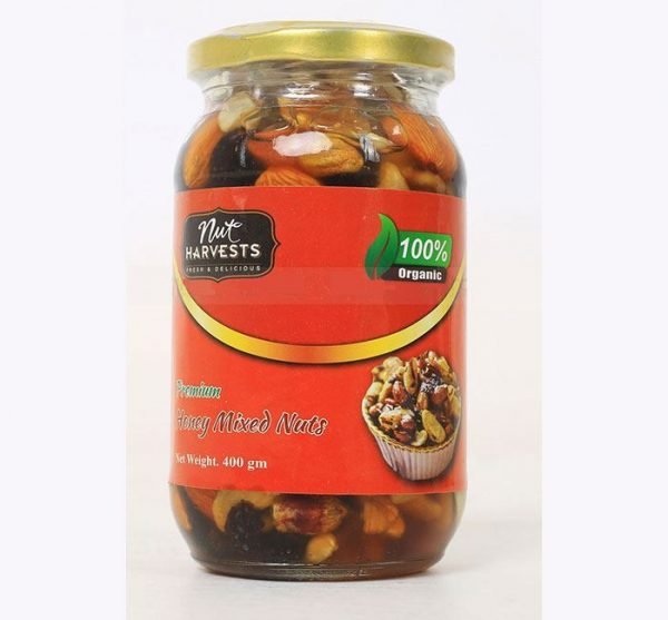 Nut Harvests Premium Raw Mixed Nuts with Honey (Glass Jar) 400 GM